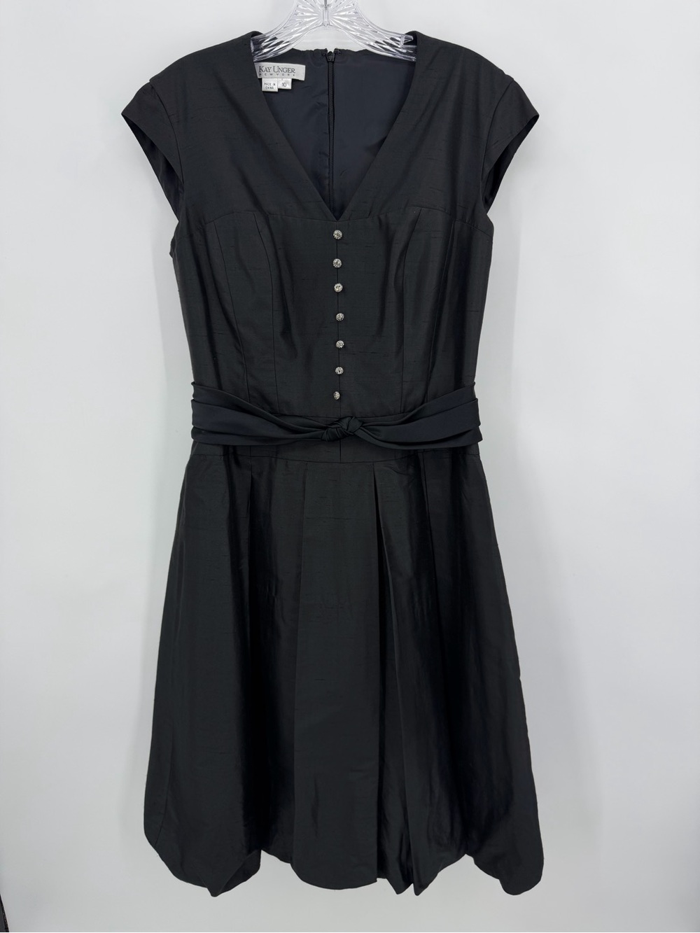Kay Unger New York Cocktail Dress Silk Shantung Black Size 10